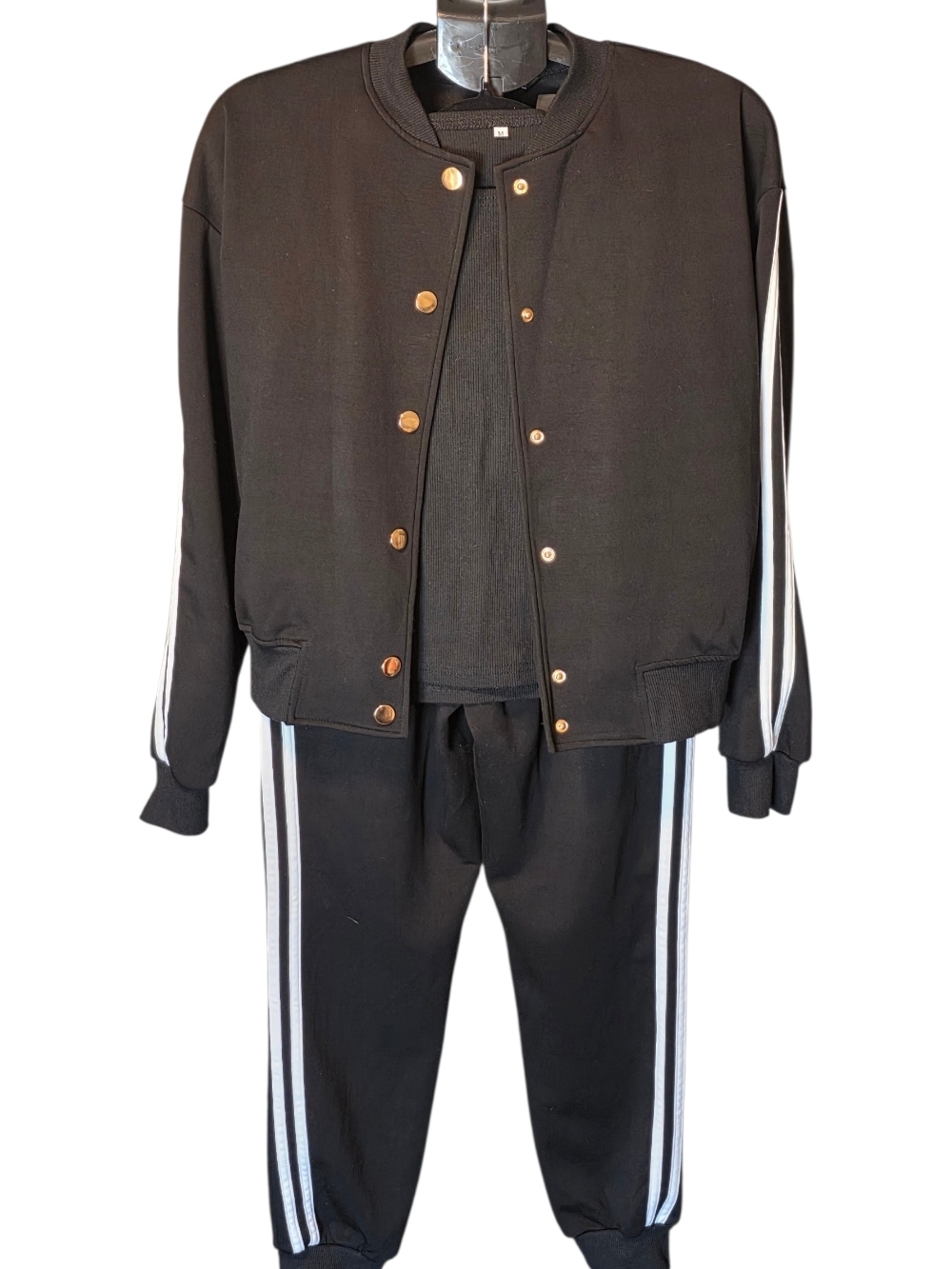 Black Women’s Track Jogger Pants with White Side Stripes